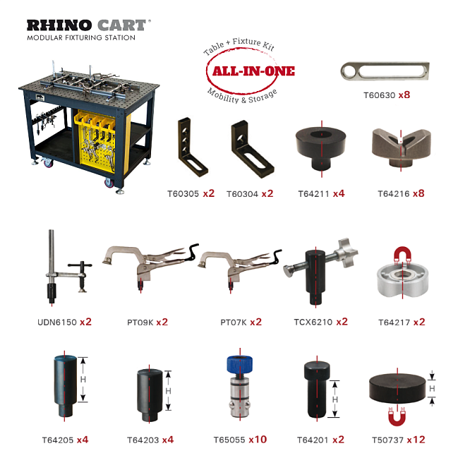 Арт. TDQ612075-K1 Комплект сварочный стол Rhino Cart + набор оснастки (66 предметов)